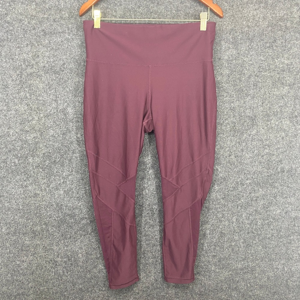 Xersion Womens High Rise Mesh Panel Leggings Burgundy Activewear Large